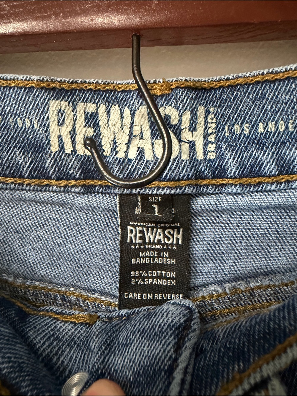 Rewash Medium Blue High-Rise Frayed Hem Jean Shorts - Picture 3 of 3